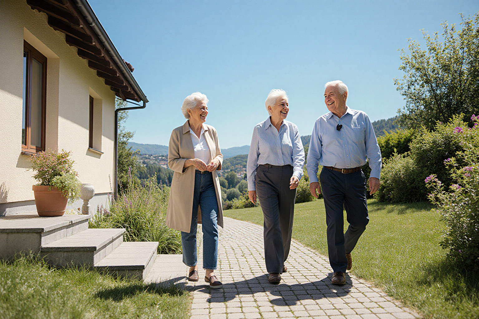 Rundgang auf dem Gartenweg eines Linzer Hanghauses
